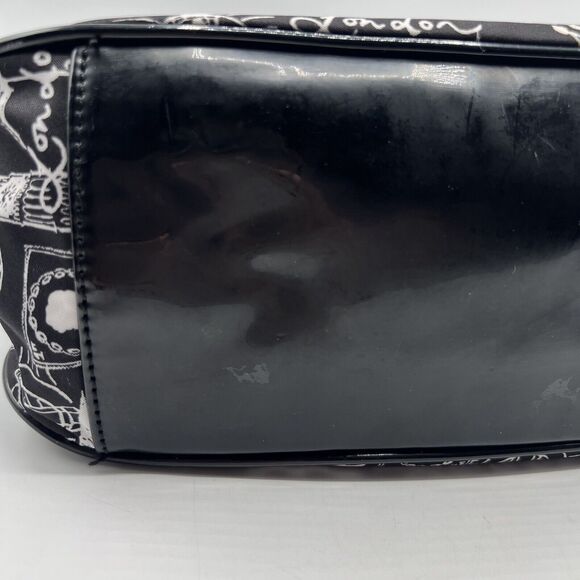 Lulu Guinness London Purse Bag Tote Womens Black White Vinyl Faux Patent Lined - Picture 10 of 12
